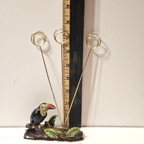 Lacquered Brass Toucan Bird Wire Picture Photo Card Holder Display Stand - Picture 7 of 8